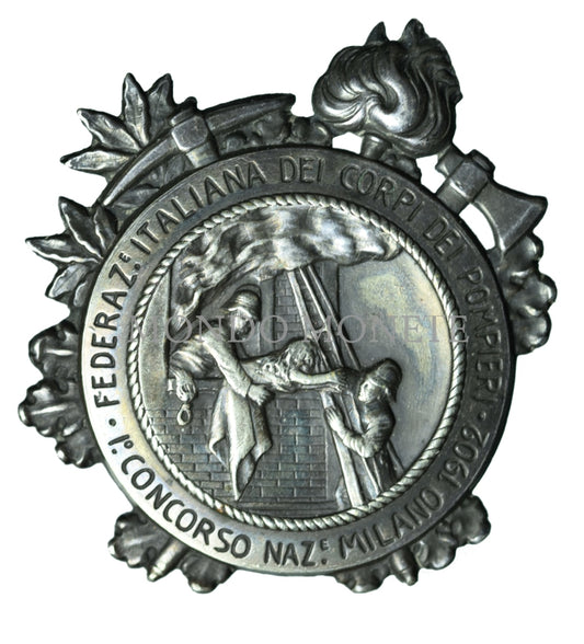 1° Concorso Naz. Milano 1902 - Federaze Italiana Dei Corpi Pompieri Distintivi E Spille
