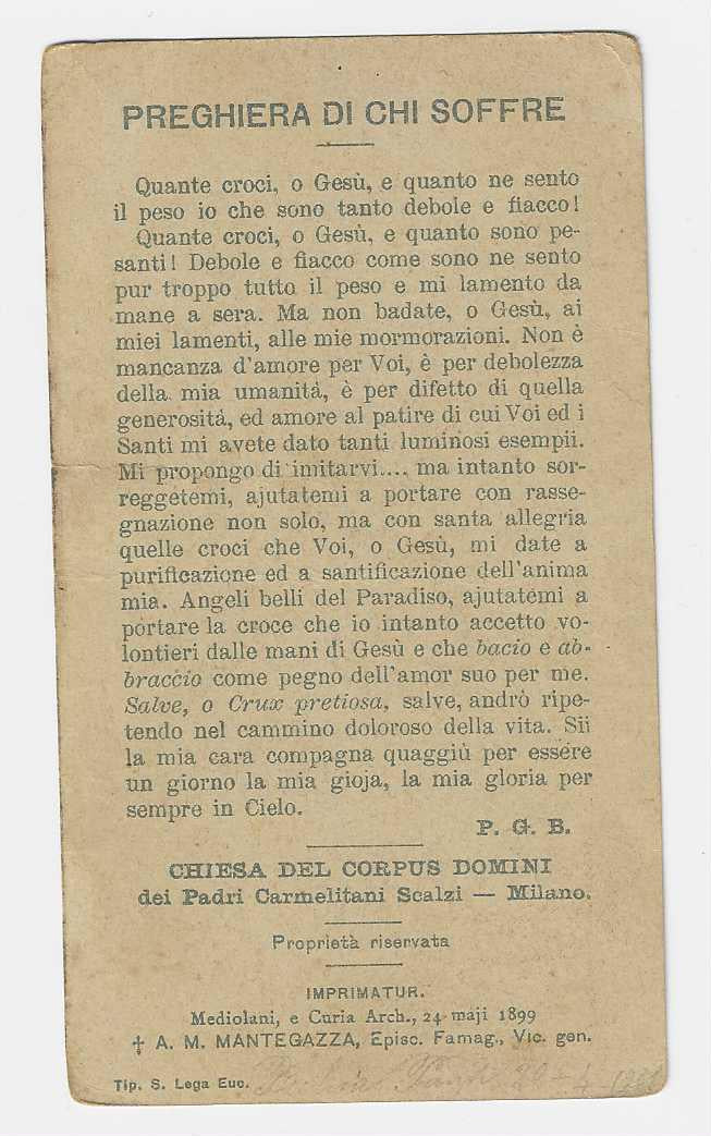 1899 GESU E LA CROCE N° 123 SANTA LEGA EUCARISTICA