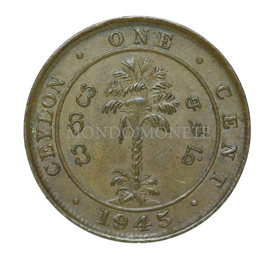 Ceylon One Cent 1945 Monete Da Collezione