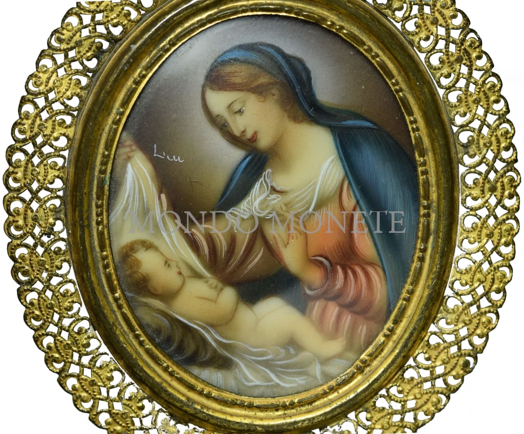 Miniatura Culla Ritratto A Forma Di Ciondolo Margini In Filigrana Medaglie E Gettoni