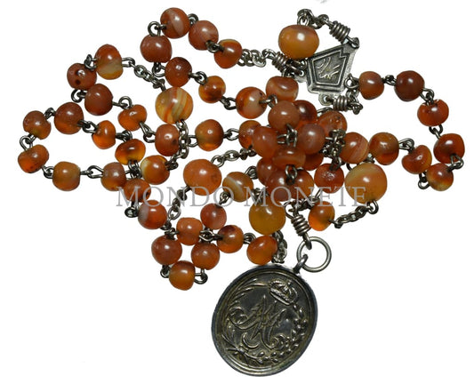 Rosario Dormitio Mariae - Agata Corniola Argento 45 Cm Rosari