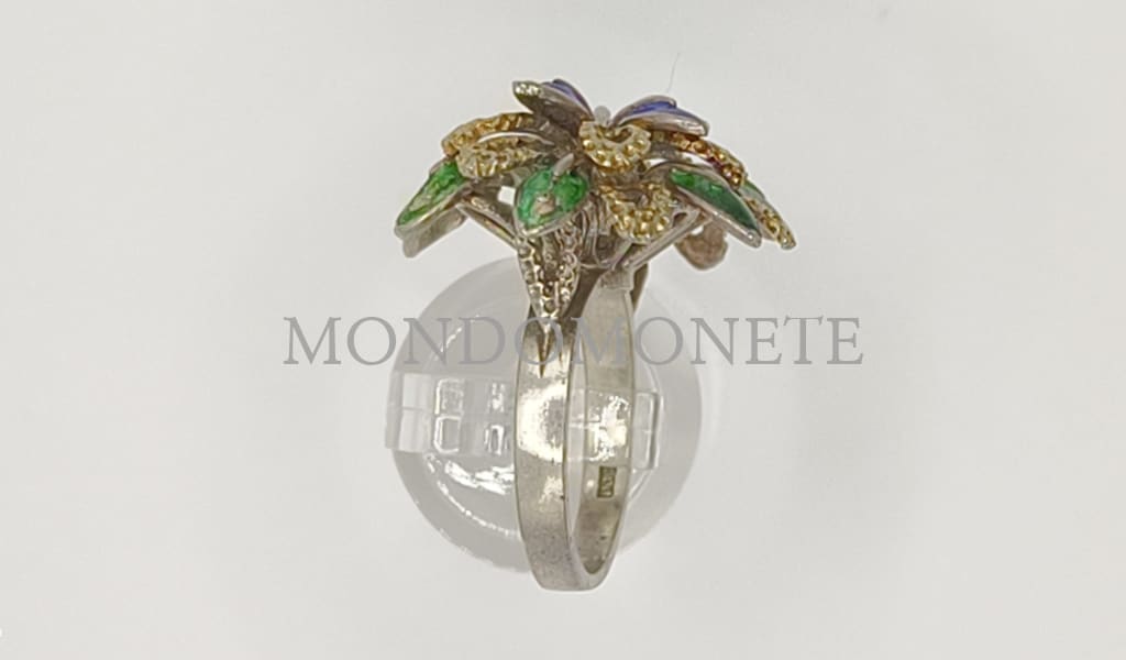 Parure Artigianale Anello + Orecchini In Argento E Smalti Marchiato Al 1777 Orologi Gioielli