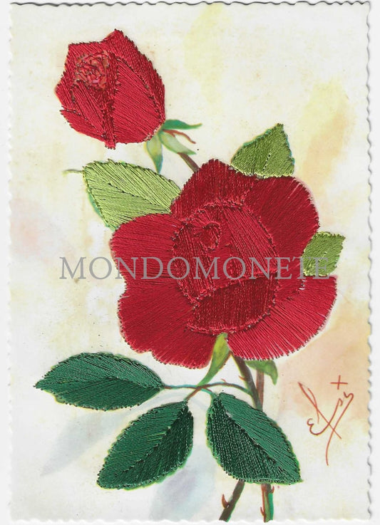 Rose Ricamate A Mano Cartoline