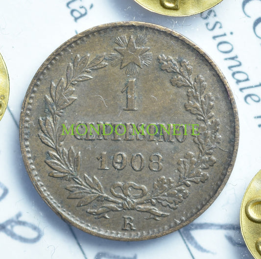 1 Centesimo 1908 La Cifra 9 Ribattuta Su 0 Monete Da Collezione