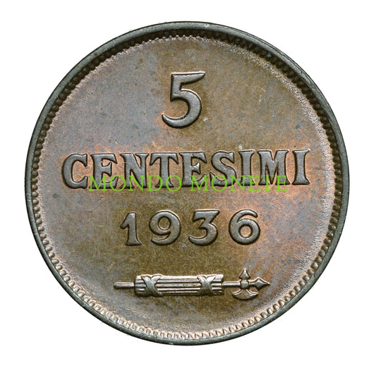 5 Centesimi 1936 Monete Da Collezione