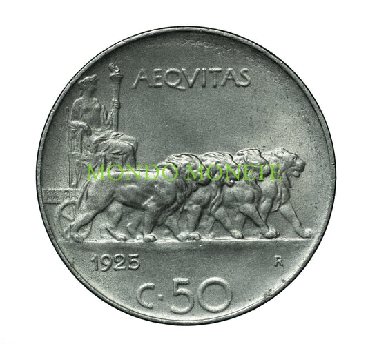 50 Centesimi 1925 Contorno Liscio Monete Da Collezione