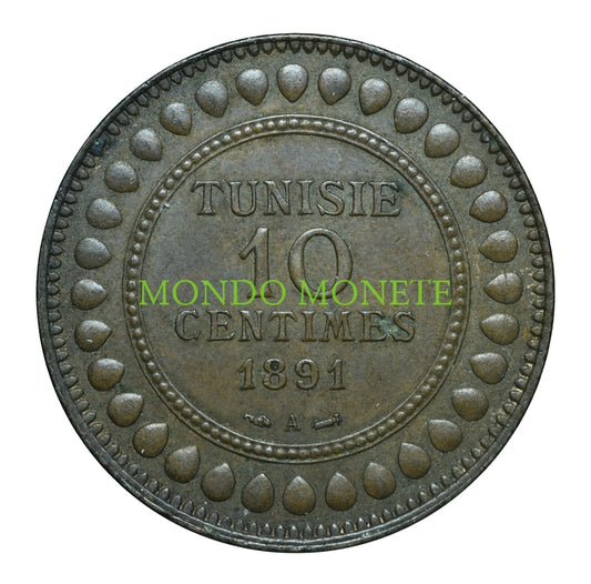 Tunisia 10 Centimes 1891 A Monete Da Collezione