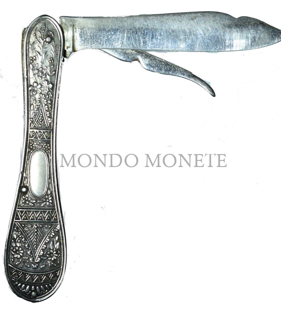 Antico Coltello Da Frutta Pieghevole In Argento Sterling / 800 Per Noci Lama Incisa. Orologi E