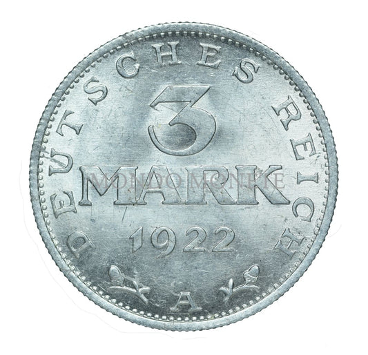 Deusches Reich 3 Mark 1922 A Monete Da Collezione