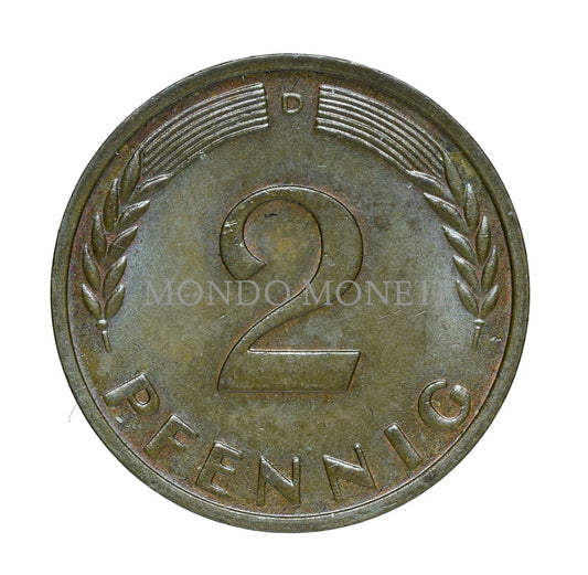 Germania 2 Pfennig 1964 D Monete Da Collezione