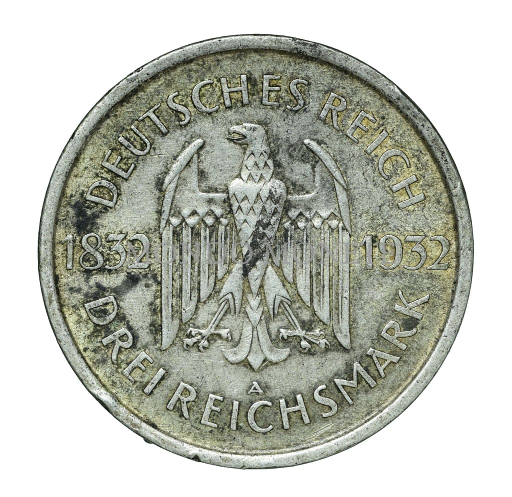 Germania Weimar Republic 3 Reichsmark 1832 - 1932 A Monete Da Collezione