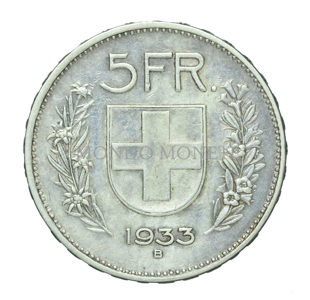 Swiss 5 Francs 1933 B Monete Da Collezione