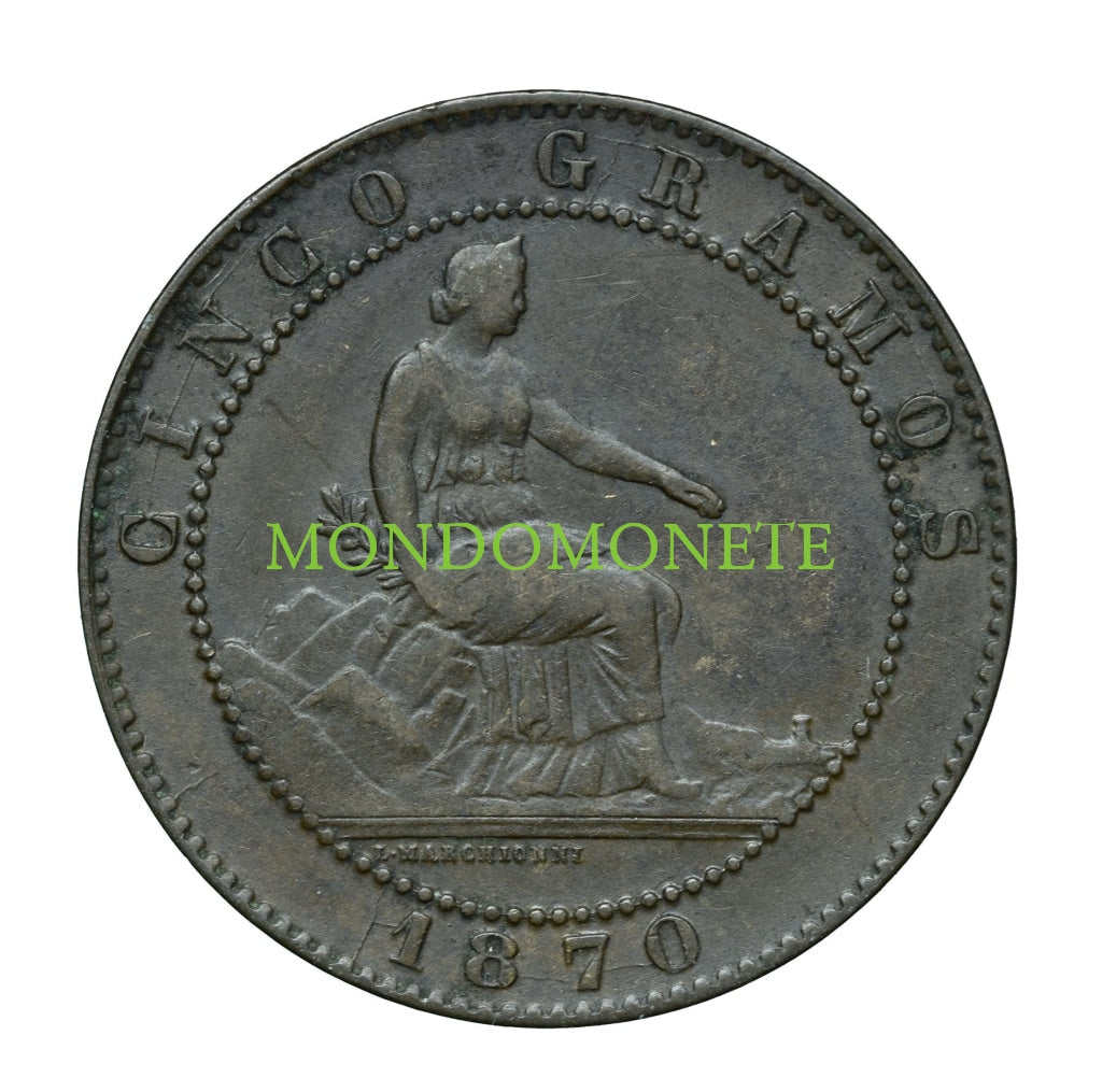 Spagna 5 Centimos 1870 Monete Da Collezione