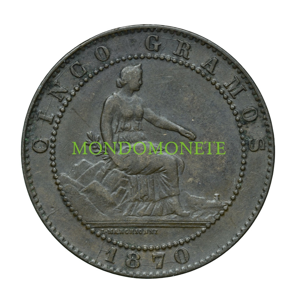 Spagna 5 Centimos 1870 Monete Da Collezione