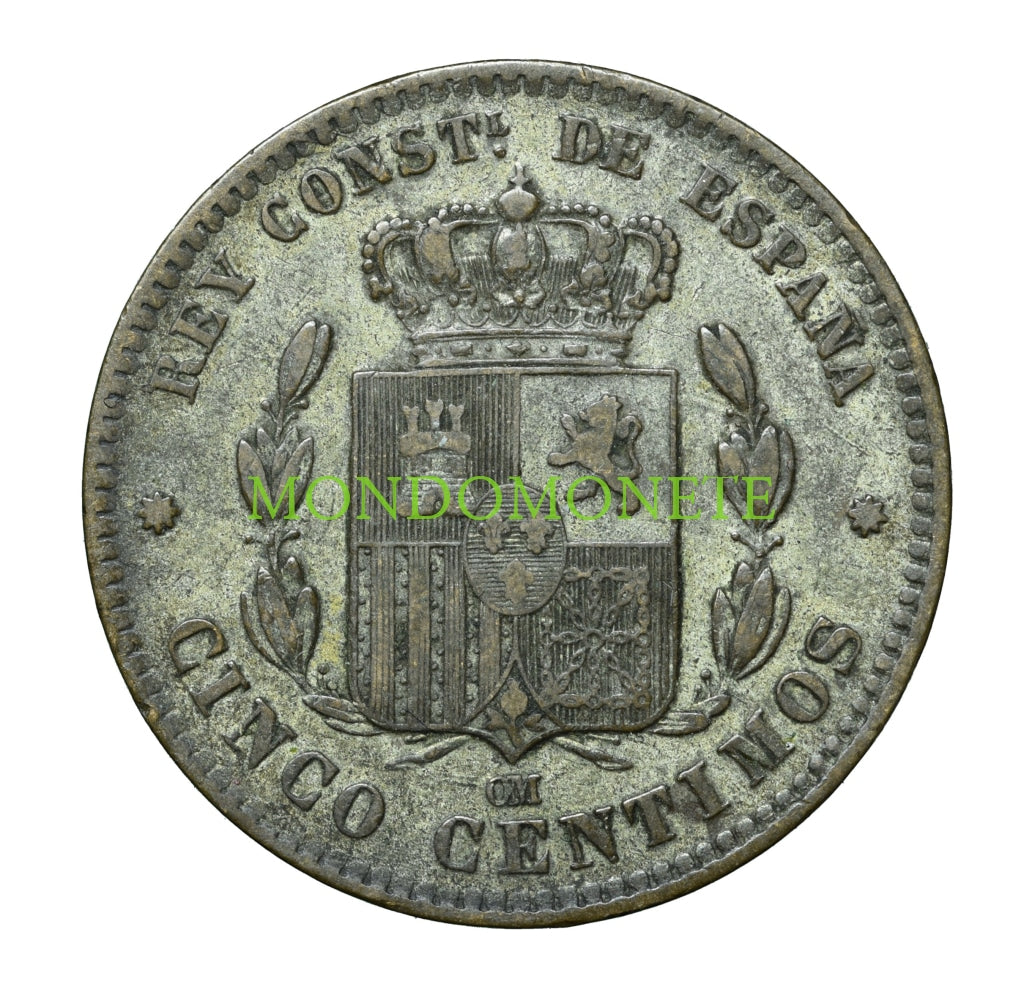 Spagna 5 Centimos 1877 Monete Da Collezione