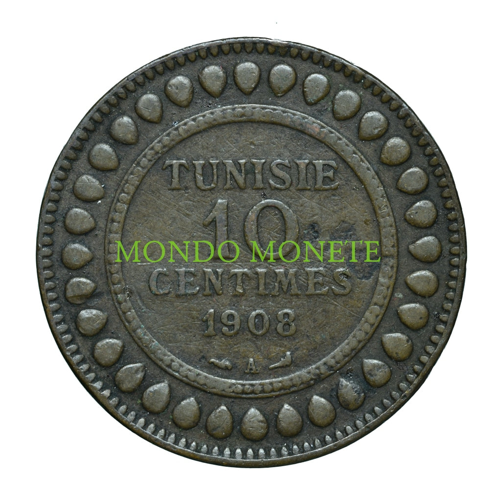 Tunisia 10 Centimes 1908 A Monete Da Collezione