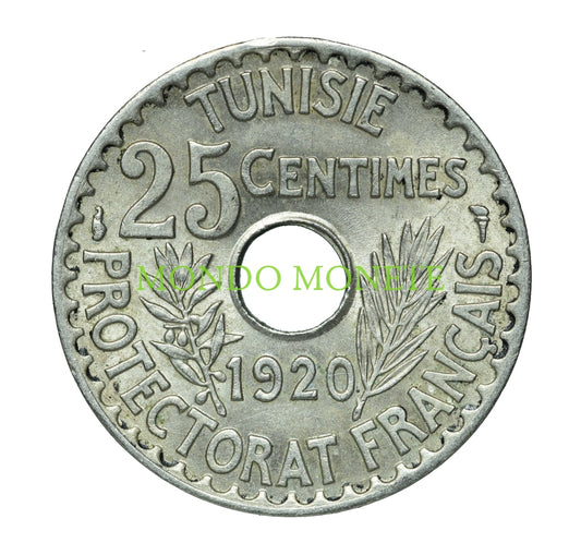 Tunisia 25 Centimes 1920 Monete Da Collezione