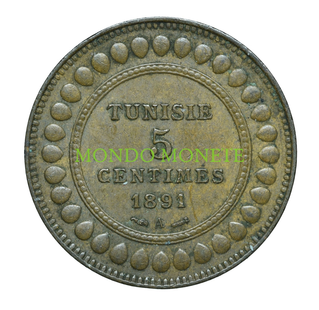 Tunisia 5 Centimes 1891 A Monete Da Collezione